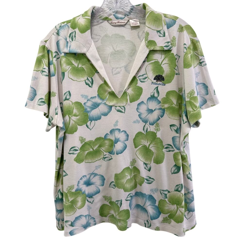 Tommy Bahama Silk Cotton Tropical Pullover V Neck Top Sz L Resort Summer Hawaii